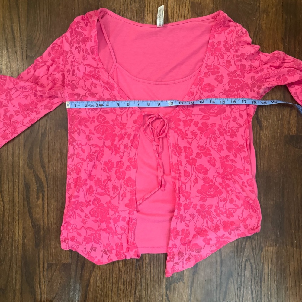 Vintage Pink Floral Cardigan Top With Camisole Attached Size Large 90s Boho - Picture 7 of 9